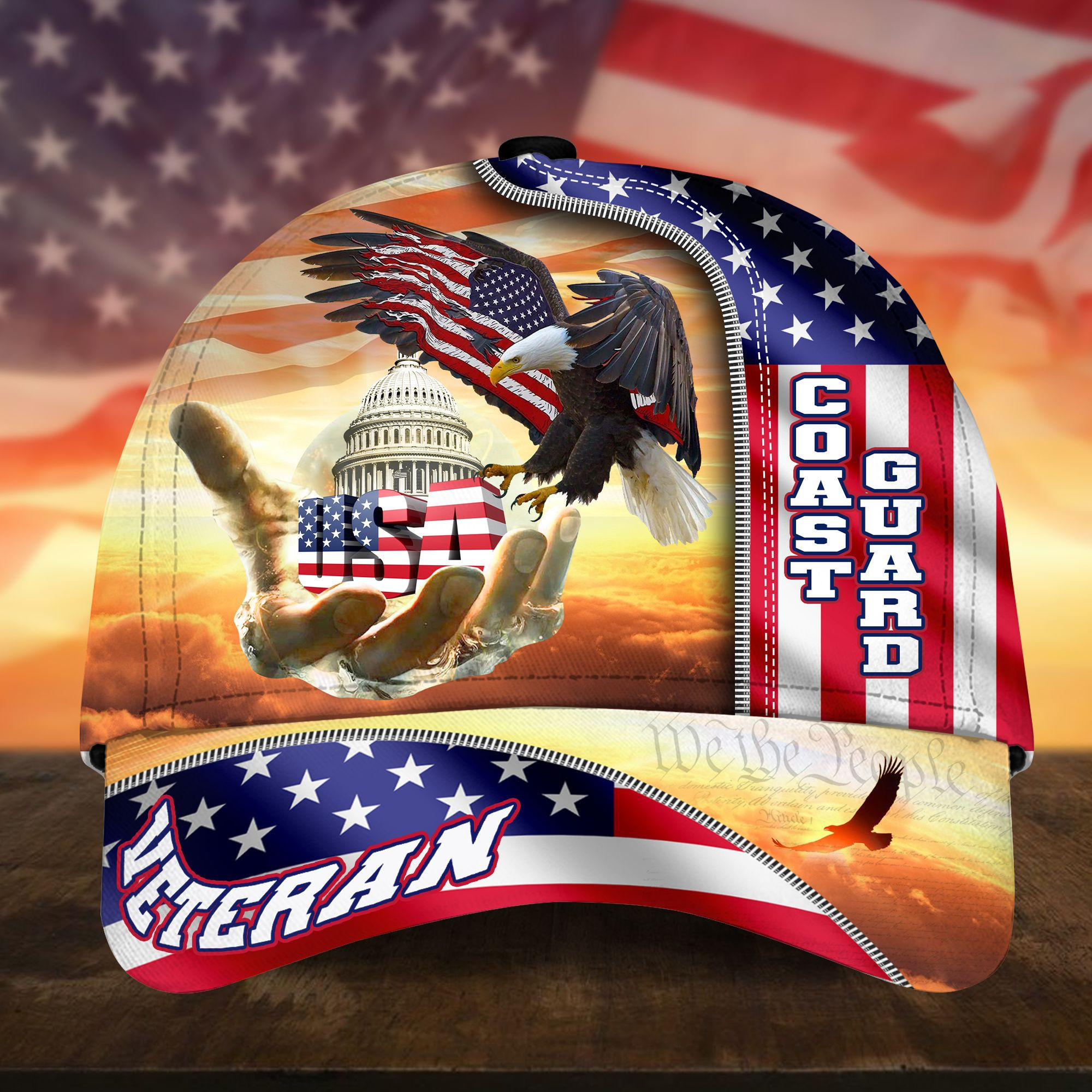 American Patriot Multiservice U.S Veteran Cap Eagle USA Flag Cap Trucker Hats Custom Hats Gifts For Men & Women