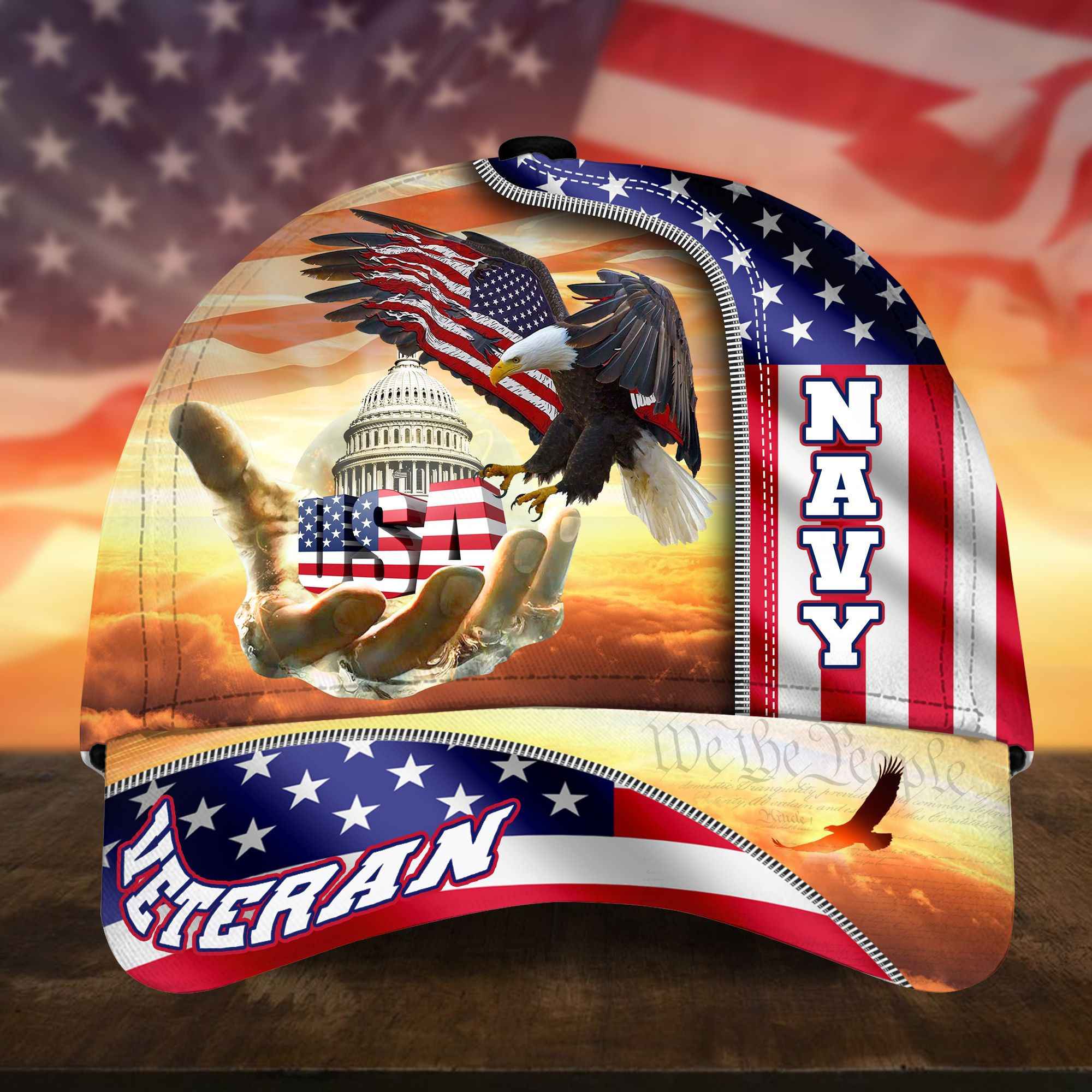 American Patriot Multiservice U.S Veteran Cap Eagle USA Flag Cap Trucker Hats Custom Hats Gifts For Men & Women