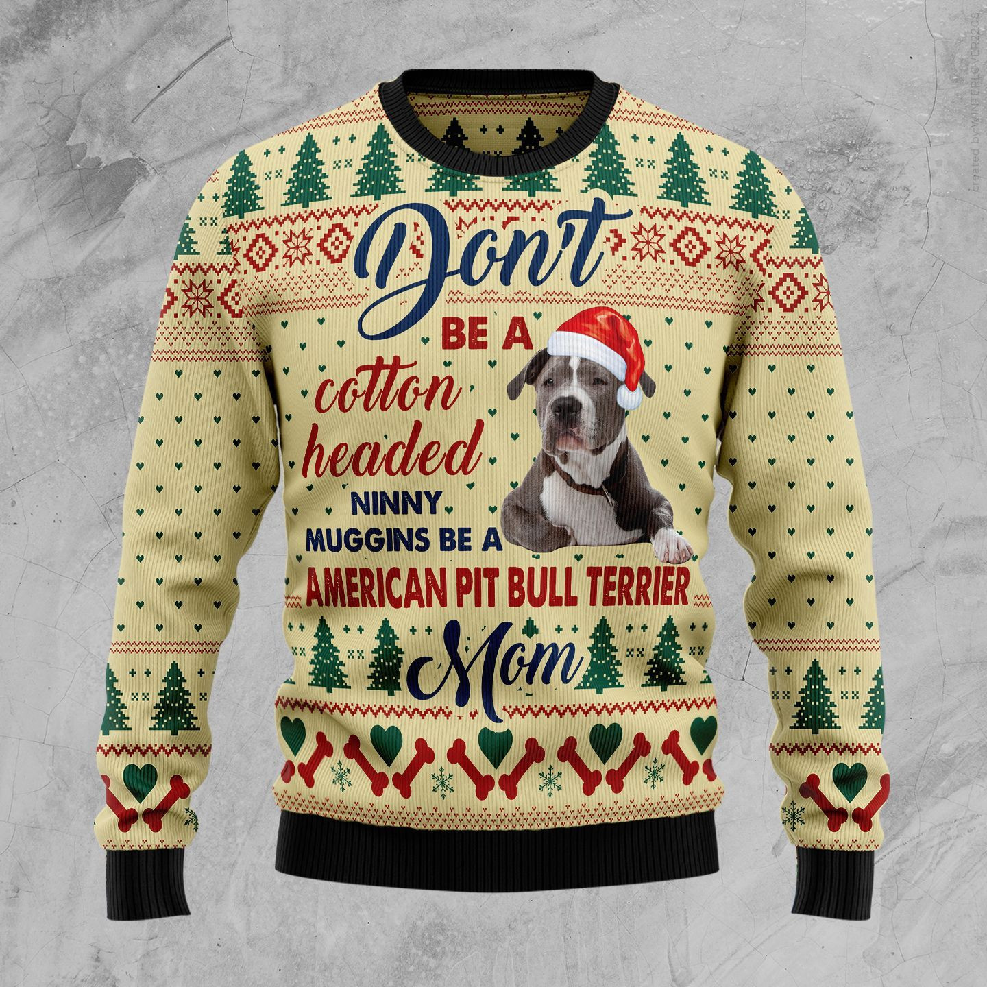 American Pit Bull Terrier Mom Ugly Christmas Sweater Adult 3D Funny Matching for family