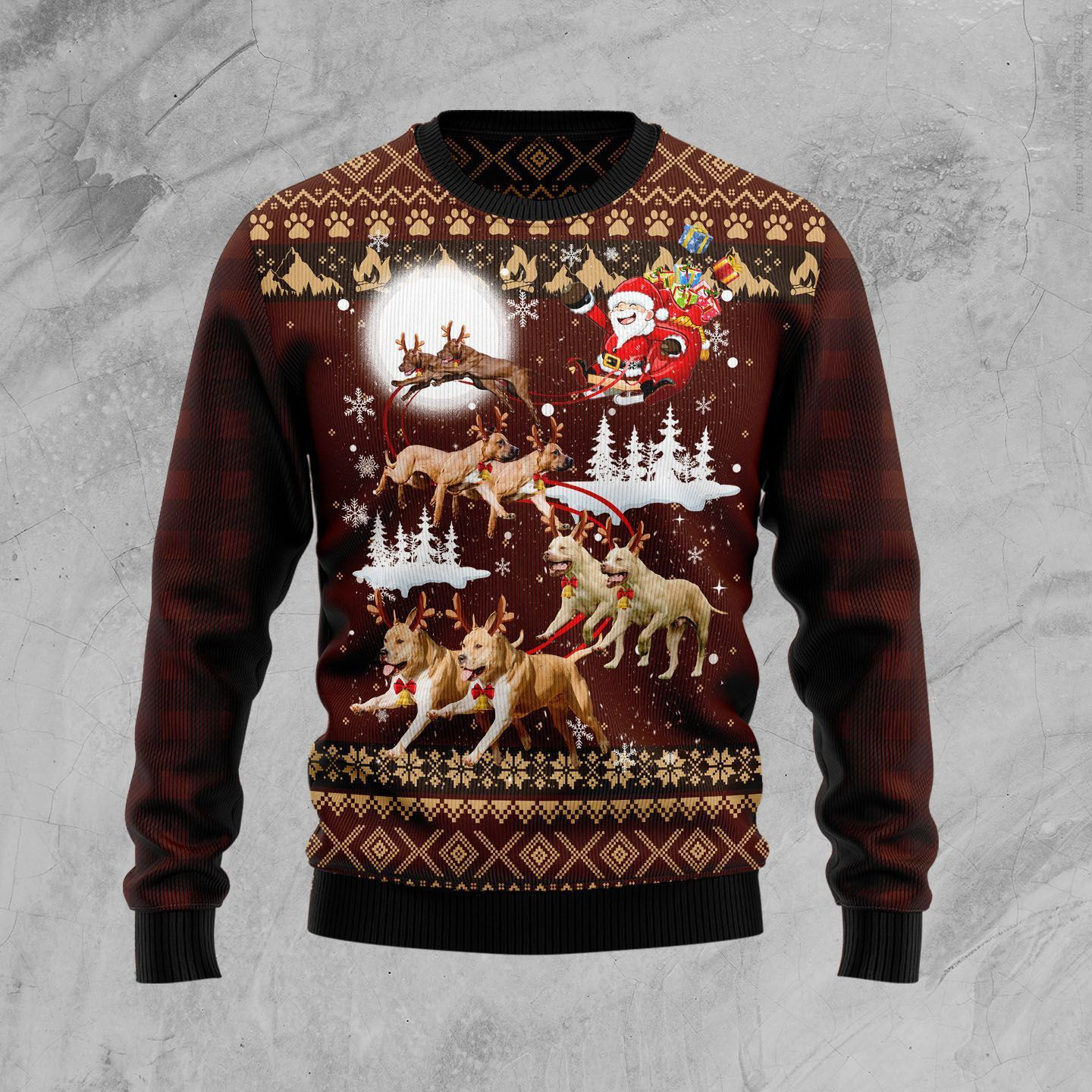 American Pit Bull Terrier Reindeers Car Ugly Christmas Sweater Adult 3D Funny Matching for family