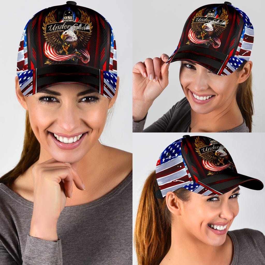 American Pride Eagle Baseball Cap One Nation Under God USA Eagle Flag Classic Hat Trucker Hats Custom Hats Gifts For Men & Women
