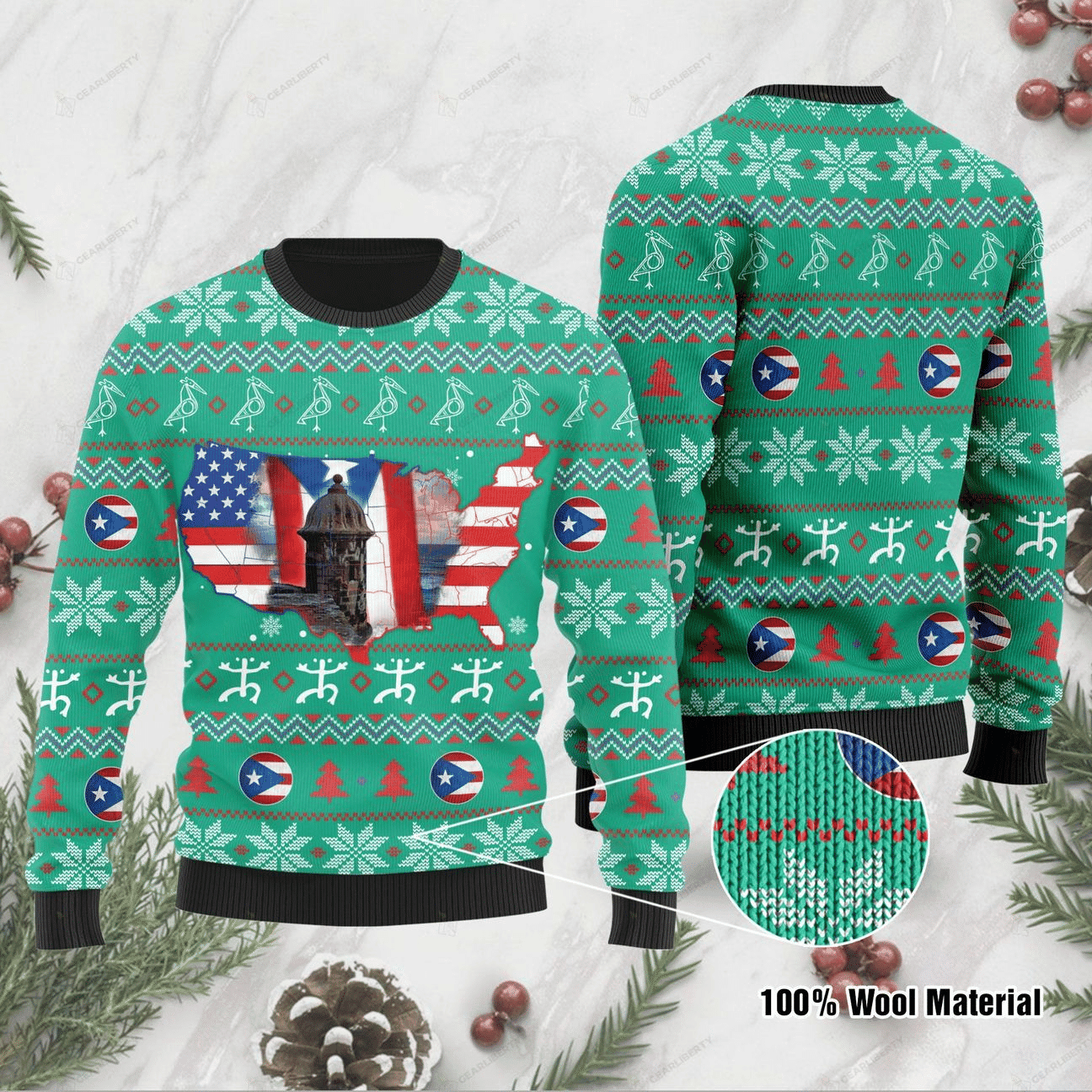 American Puerto Rico Ugly Christmas Sweater Adult 3D Funny Matching for family