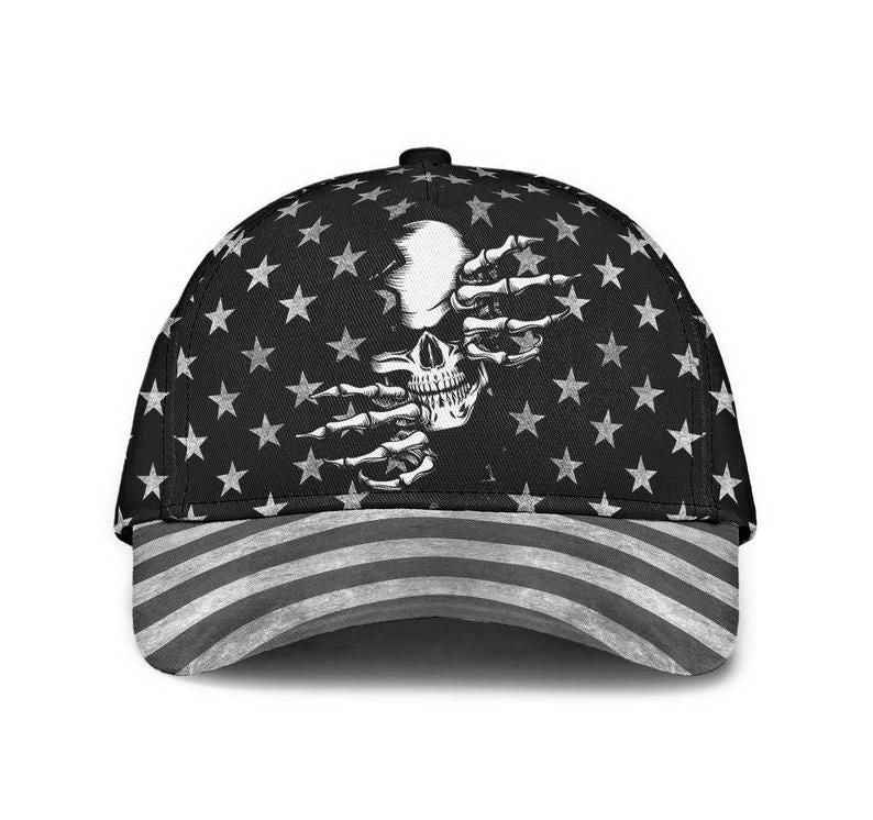 American Skull Cap, Skull Gift, Skull Hat, America Skull Baseball Cap 3D, Gift For Men Dad Trucker Hats Custom Hats Gifts For Men & Women