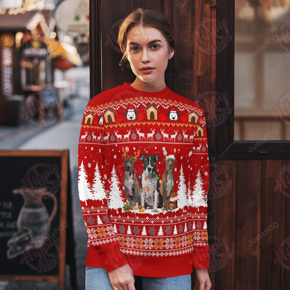 American Staffordshire Terrier Ugly Christmas Sweater Adult 3D Funny Matching for family