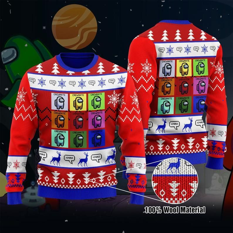 Among Us Crewmates And Impostor Adult Ugly Christmas Sweater Adult 3D Funny Matching for family