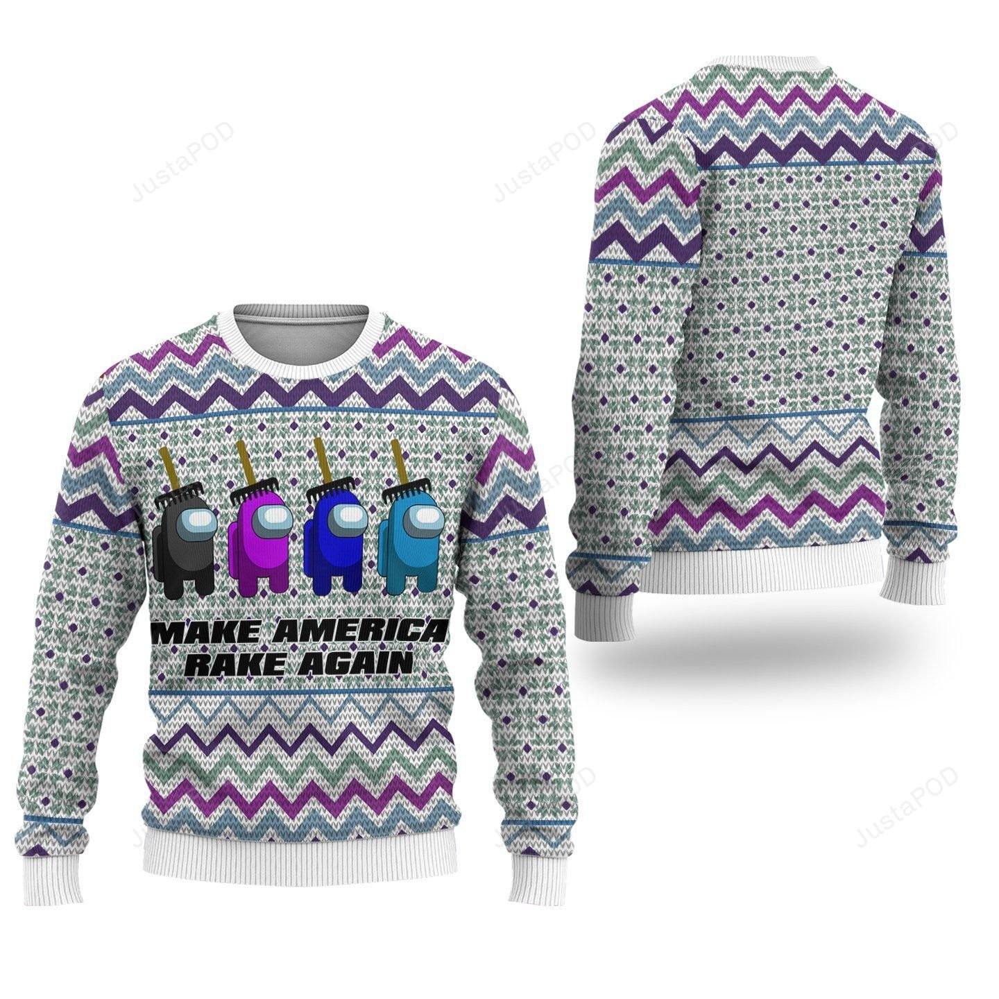 Among Us Make America Rake Again Ugly Christmas Sweater Adult 3D Funny Matching for family