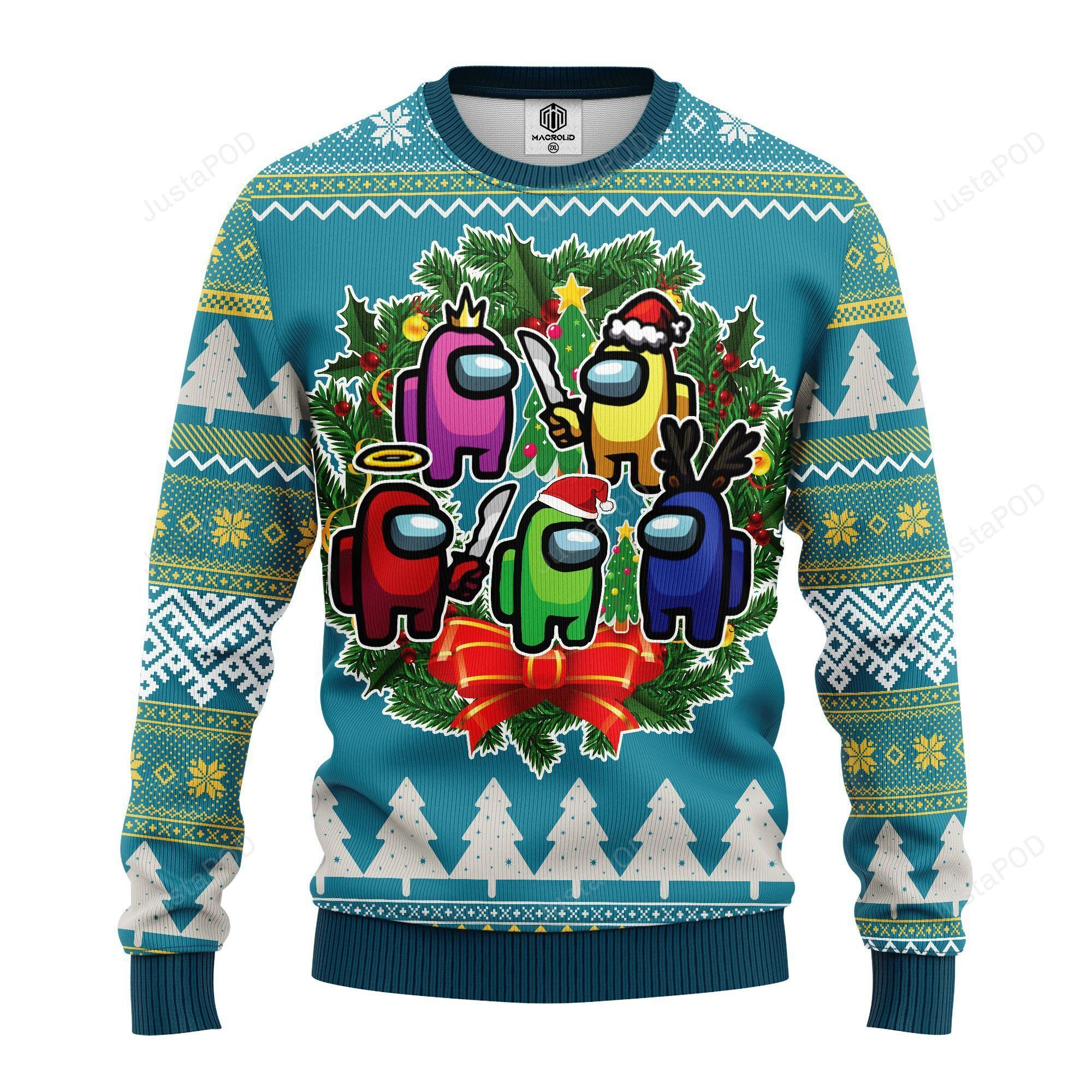 Among Us Wreath Ugly Christmas Sweater Adult 3D Funny Matching for family