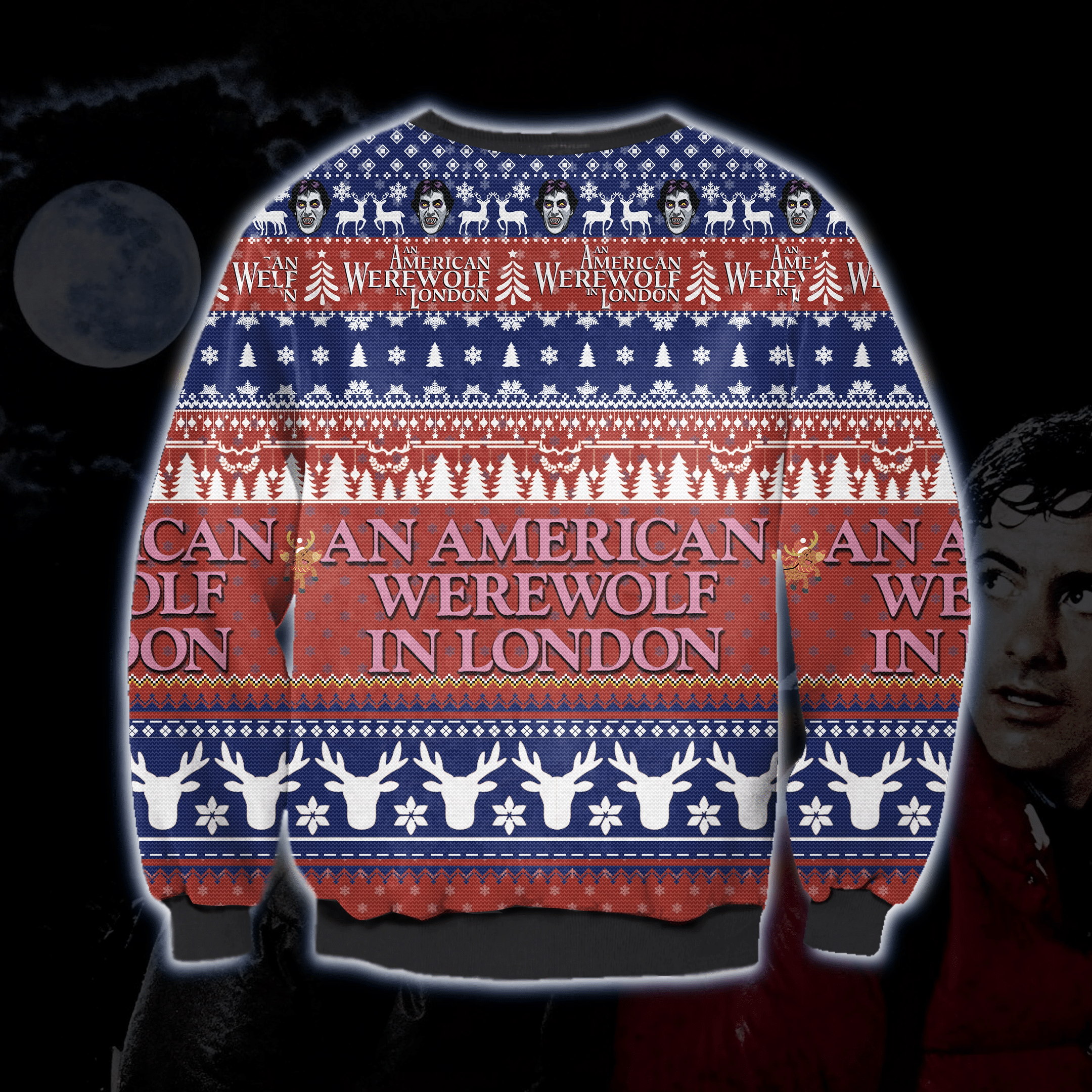 An American Werewolf In London Ugly Christmas Sweater Adult 3D Funny Matching for family - Image 2