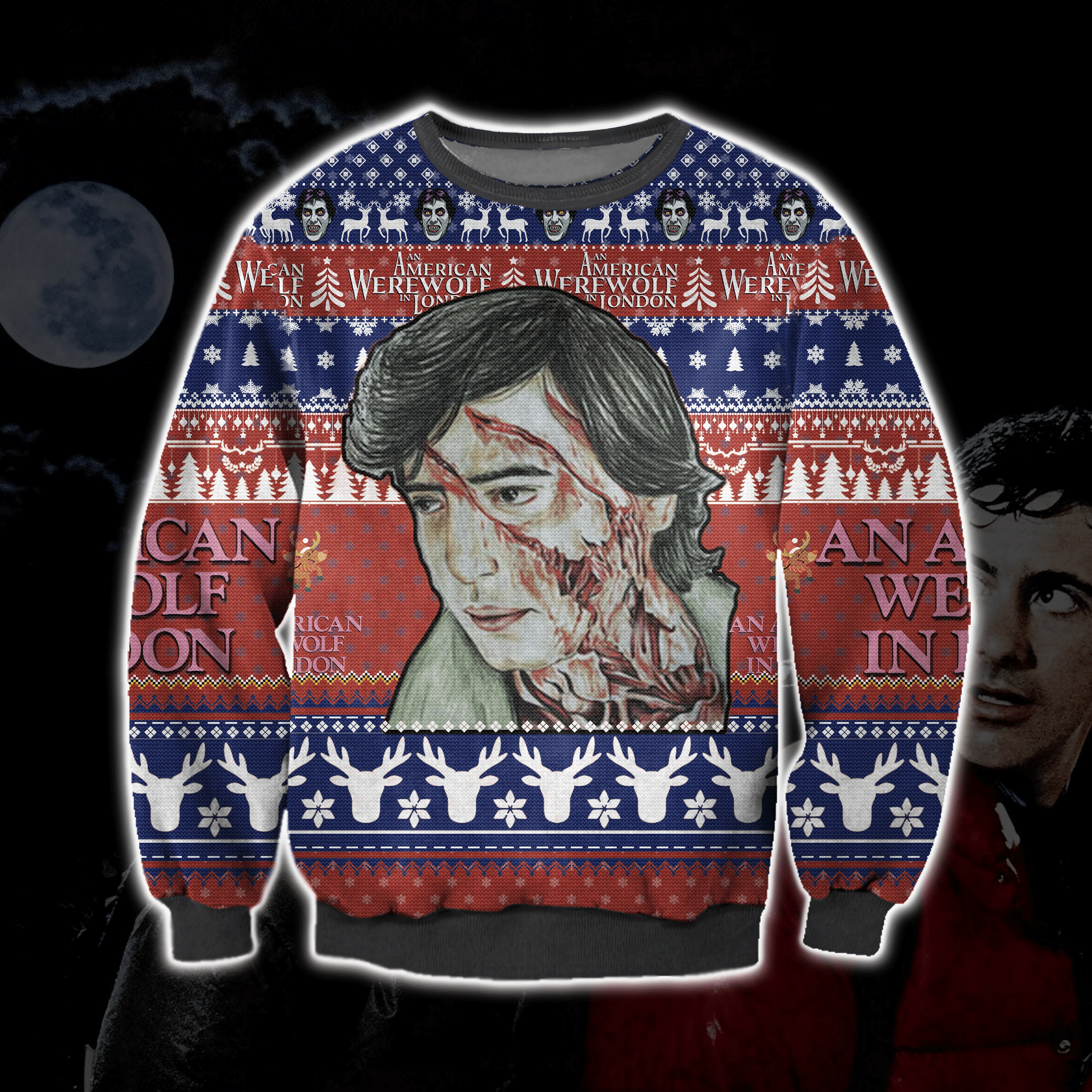 An American Werewolf In London Ugly Christmas Sweater Adult 3D Funny Matching for family
