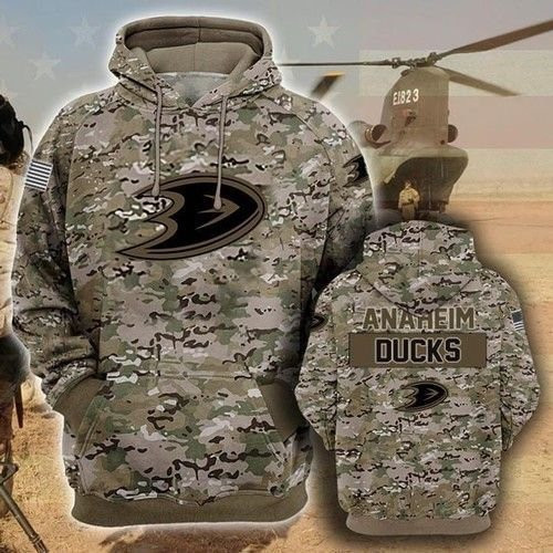 Anaheim Ducks Camouflage Veteran 3D All Over Print Hoodie, Zip Hoodie
