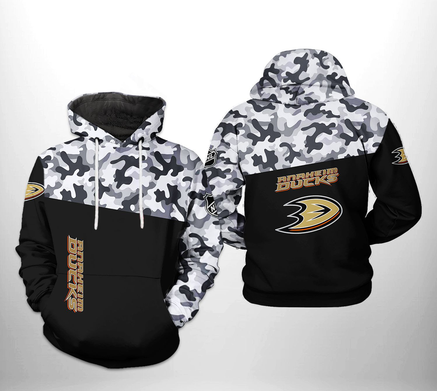 Anaheim Ducks NHL Camo Veteran 3D All Over Print Hoodie, Zip Hoodie