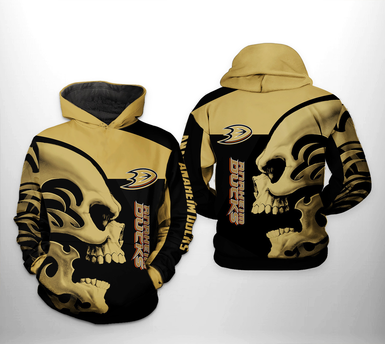 Anaheim Ducks NHL Skull 3D All Over Print Hoodie, Zip Hoodie