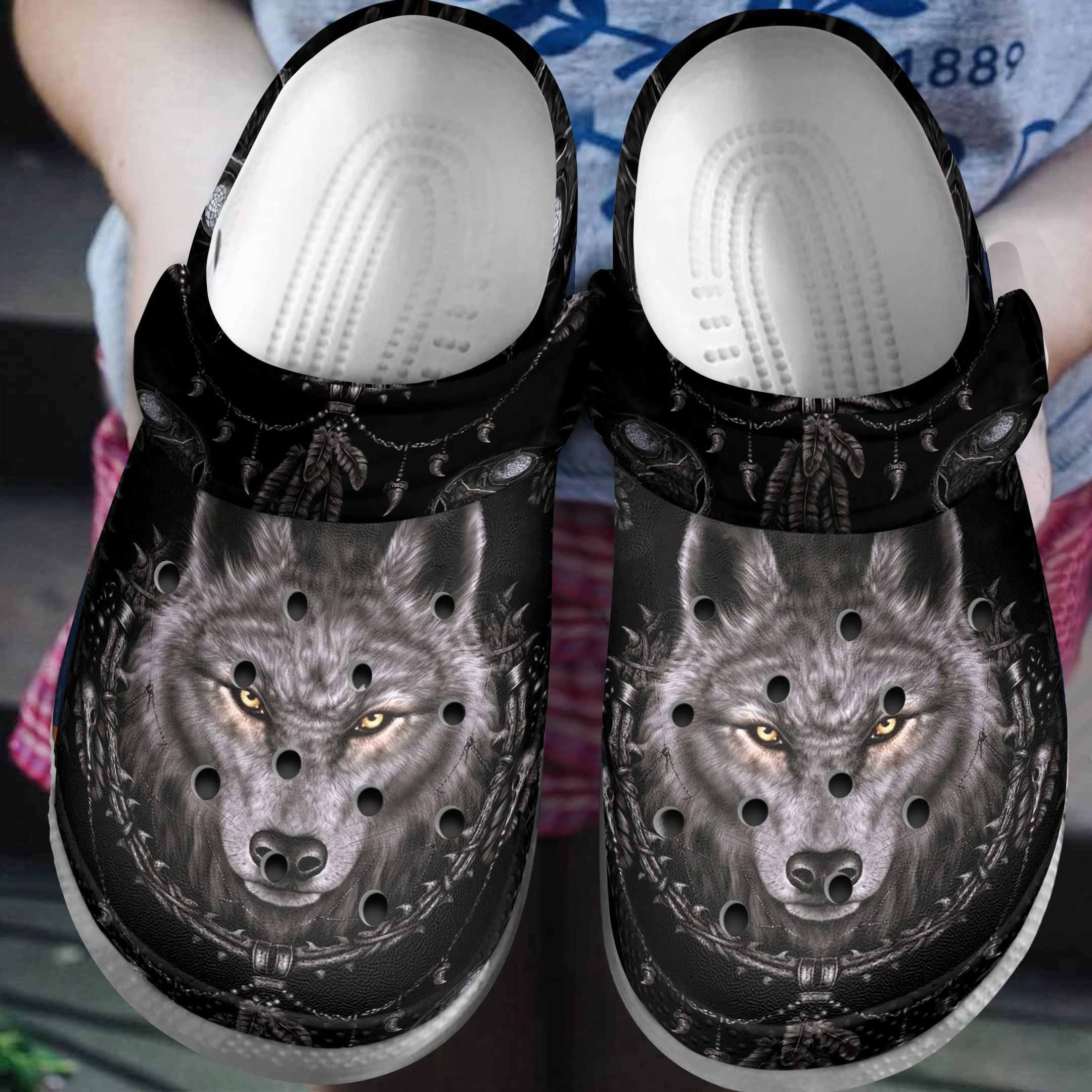 Angry Grey Wolf Shoes - Wolf In The Dark Clog Gifts For Birthday