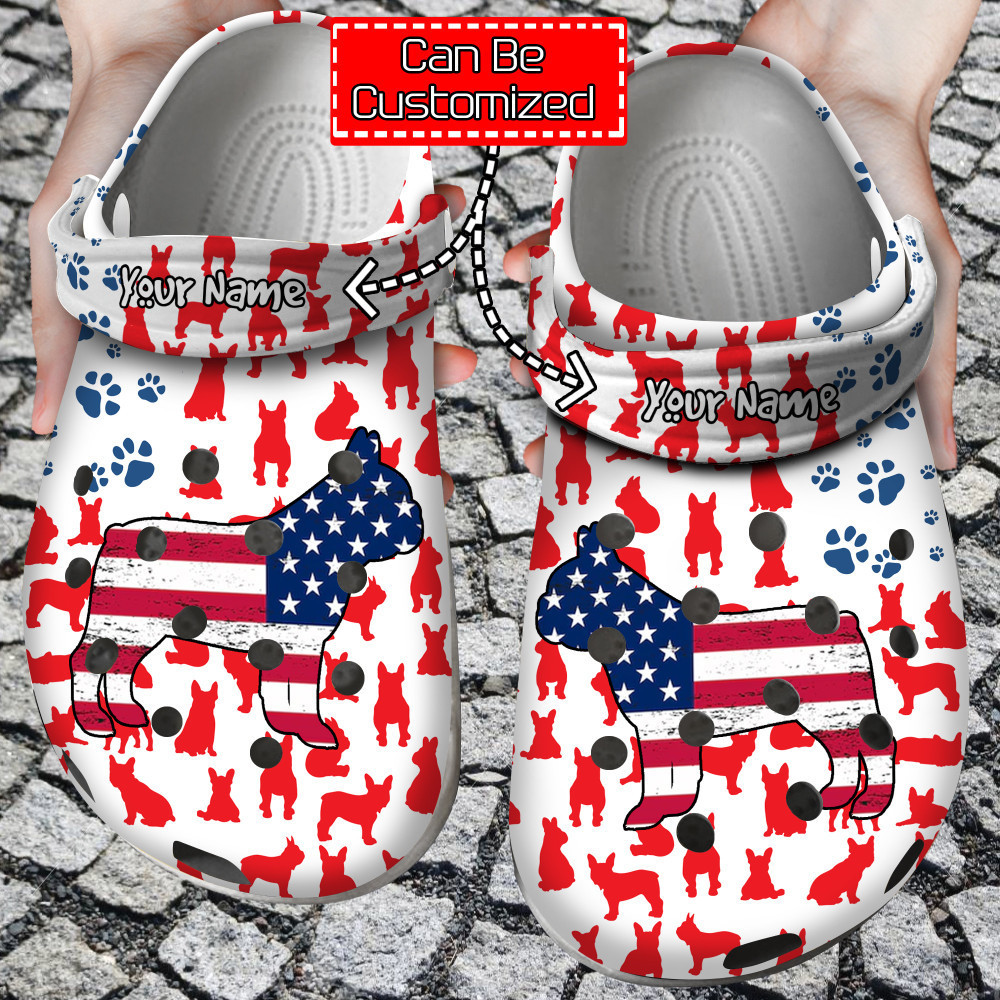 Animal Print - Bulldog American Flag Clog Shoes For Men And Women