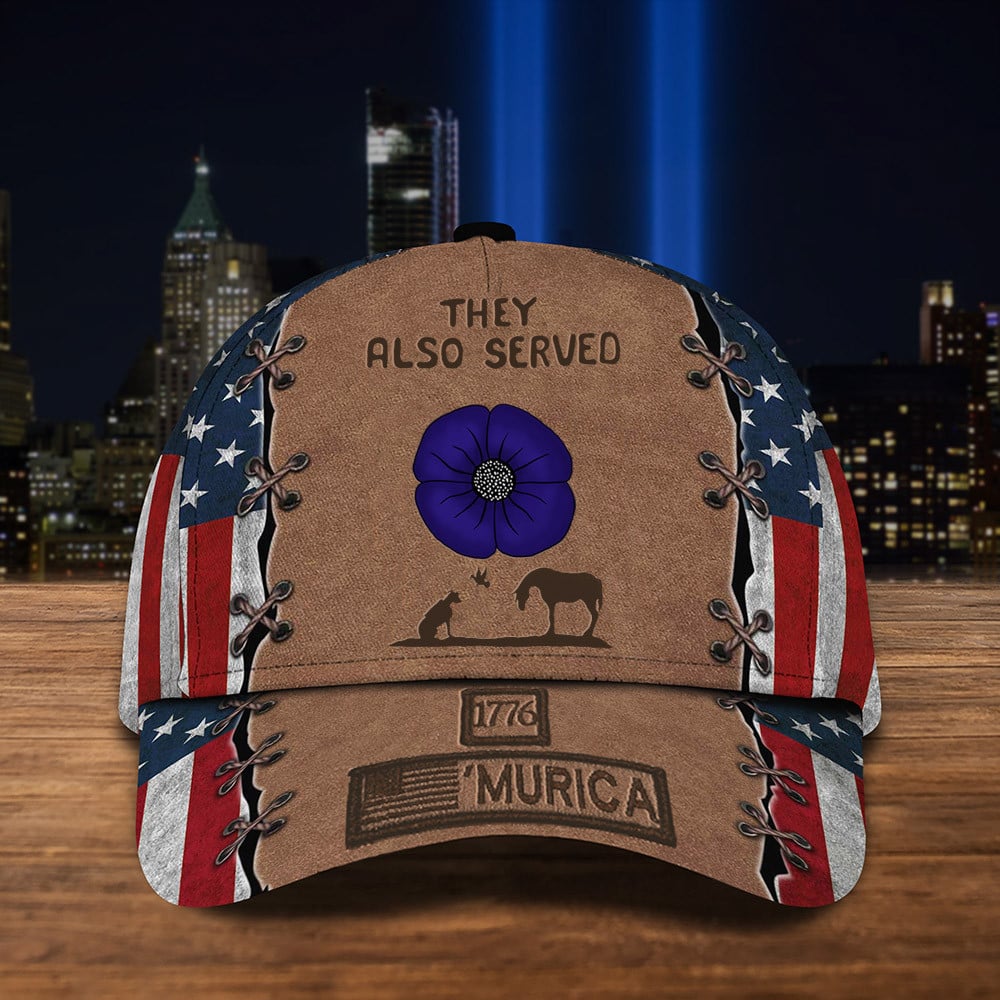 Animal They Also Served Purple Poppy Hat Lest We Forget American Flag Cap Memorial Merch Trucker Hats Custom Hats Gifts For Men & Women