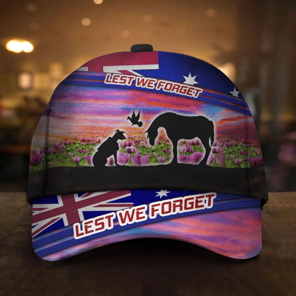 Animals Lest We Forget Australia Flag Hat Animals Sacrificed In War Memorial Day Hats For Men Trucker Hats Custom Hats Gifts For Men & Women