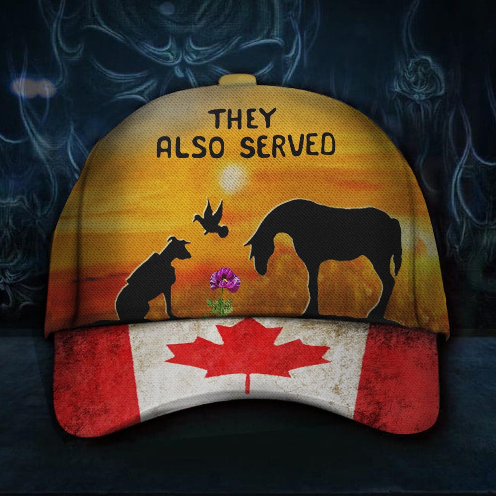 Animals They Also Served Poppy Canadian Flag Hat Retro Remembrance Animals War Served Trucker Hats Custom Hats Gifts For Men & Women