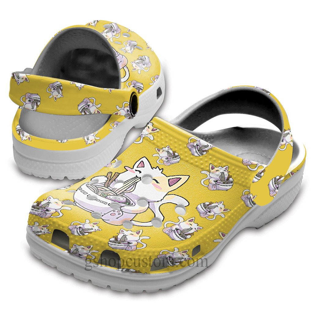 Anime Cat Cute Shoes Clogs Funny - Manga Cat Noodle Japan Custom Shoes Clogs