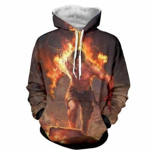 Anime One Piece Ace On Fire Zip 3D All Over Print Hoodie, Zip Hoodie