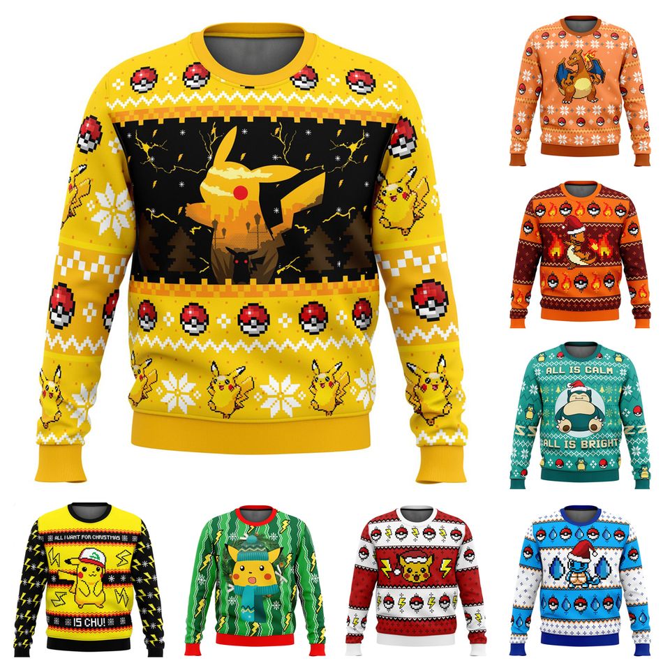 Anime PKM Pika Ugly Christmas Sweater, PKM Cosplay Ugly Sweater
