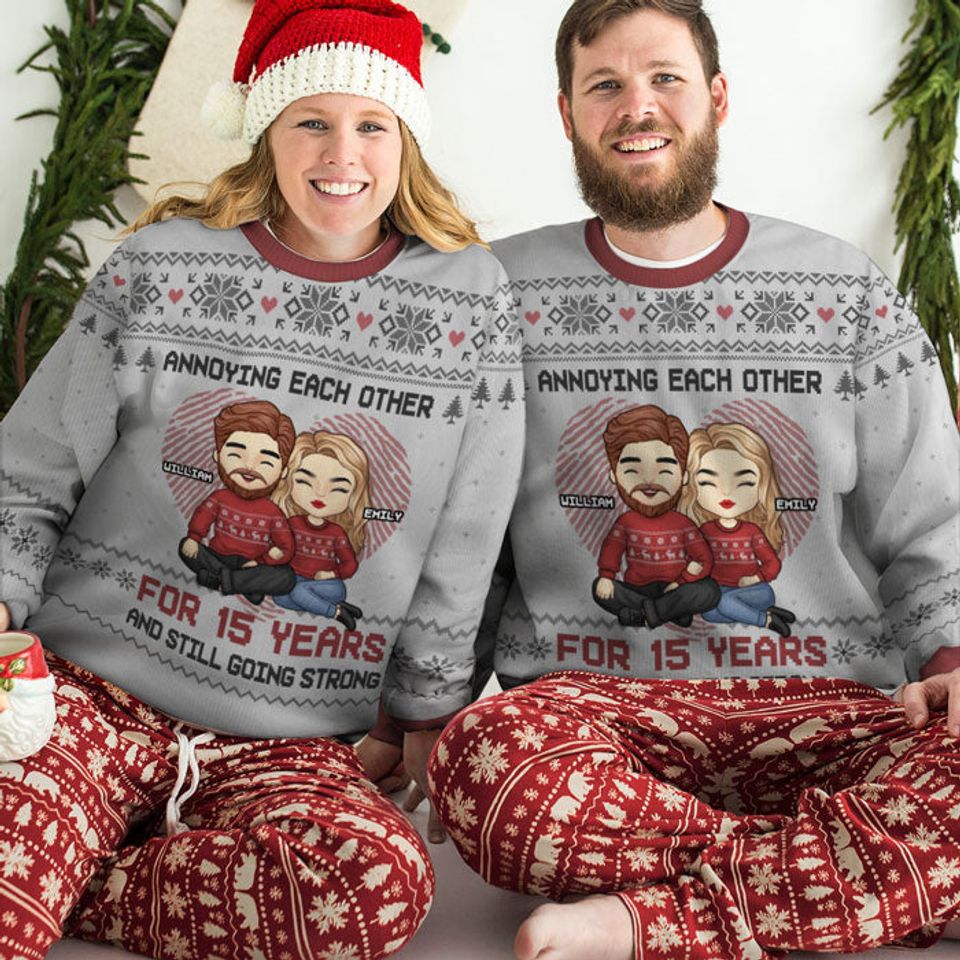 Annoying Couple For Years - Personalized Unisex Ugly Christmas Sweatshirt - Gift For Couple, Husband Wife, Anniversary, Engagement, Wedding - Image 2