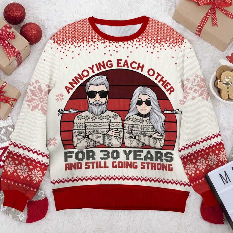 Annoying Each Other For Many Years And Still Going Strong - Gift For Couples, Personalized Unisex Ugly Christmas Sweatshirt