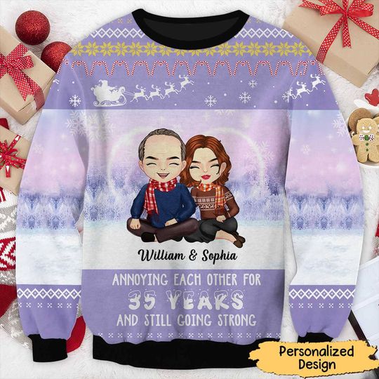 Annoying Each Other For Many Years Christmas Couple Wife Husband Gift Custom 3D Sweater - Image 2