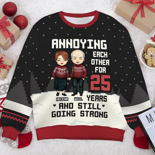 Annoying Each Other - Personalized Custom Unisex Ugly Christmas Sweatshirt - Gift For Couple, Husband Wife, Anniversary, Wedding, Marriage Gift - Image 4