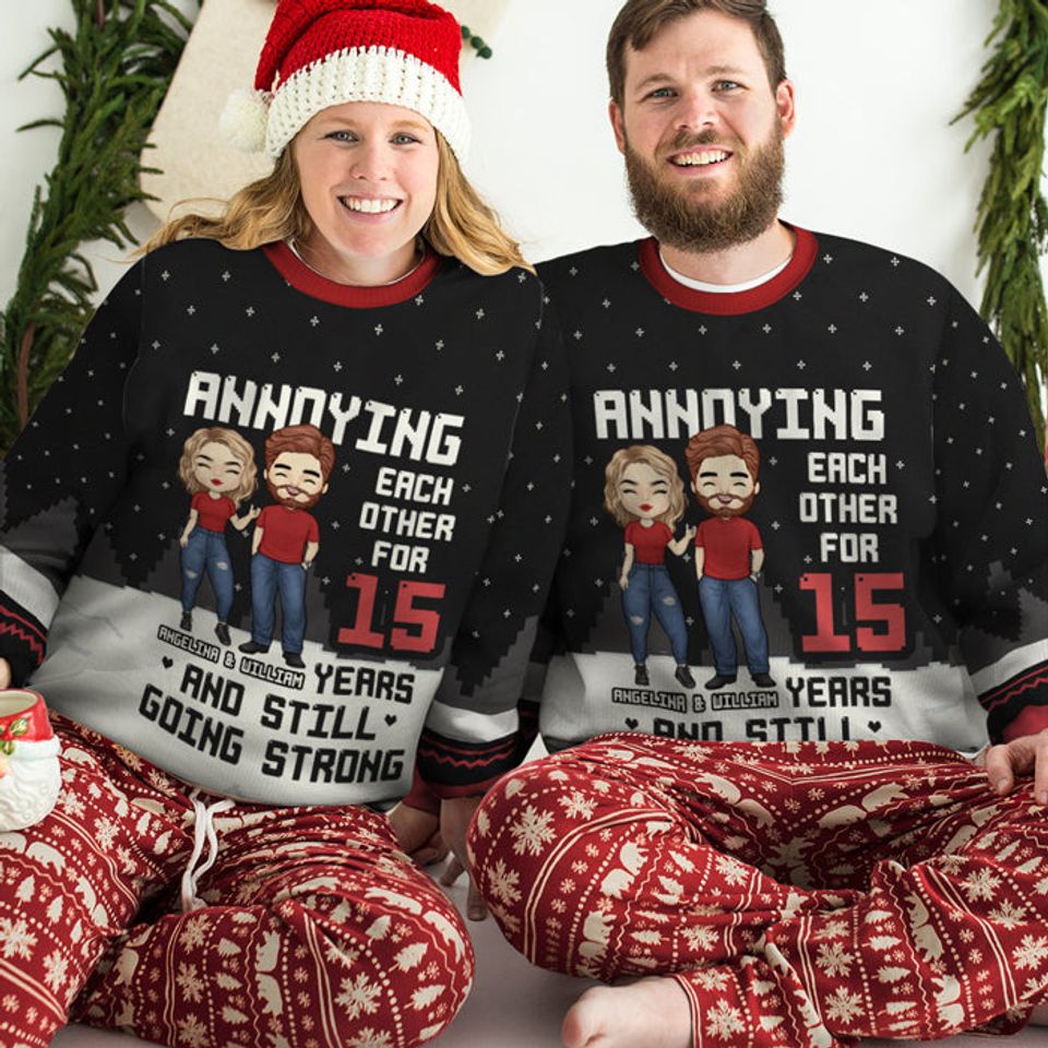 Annoying Each Other - Personalized Custom Unisex Ugly Christmas Sweatshirt - Gift For Couple, Husband Wife, Anniversary, Wedding, Marriage Gift - Image 2