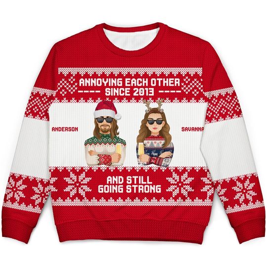 Annoying Each Other Since - Christmas Gift For Couples - Personalized Unisex Ugly Sweater - Image 4