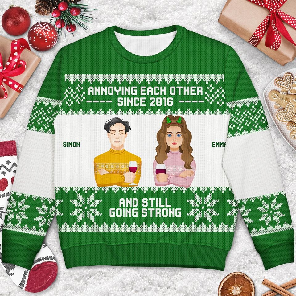 Annoying Each Other Since - Christmas Gift For Couples - Personalized Unisex Ugly Sweater - Image 3