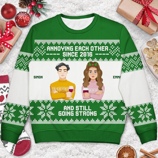 Annoying Each Other Since Custom Couples Christmas Personalized Unisex Ugly Sweatshirt - Image 6