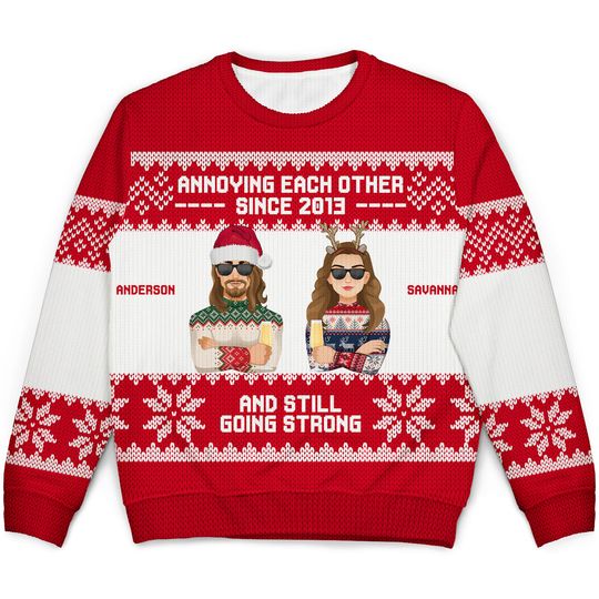 Annoying Each Other Since Custom Couples Christmas Personalized Unisex Ugly Sweatshirt - Image 4