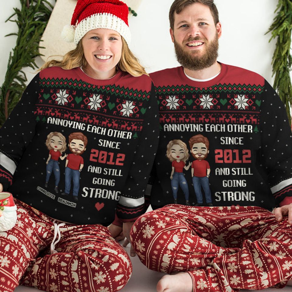 Annoying Each Other Since - Personalized Custom Unisex Ugly Christmas Sweatshirt, Christmas Gift