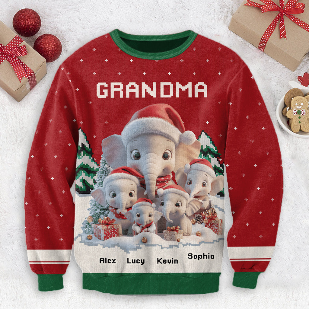 Any Title Cute Elephant - Personalized Grandma Ugly Sweater - Image 2