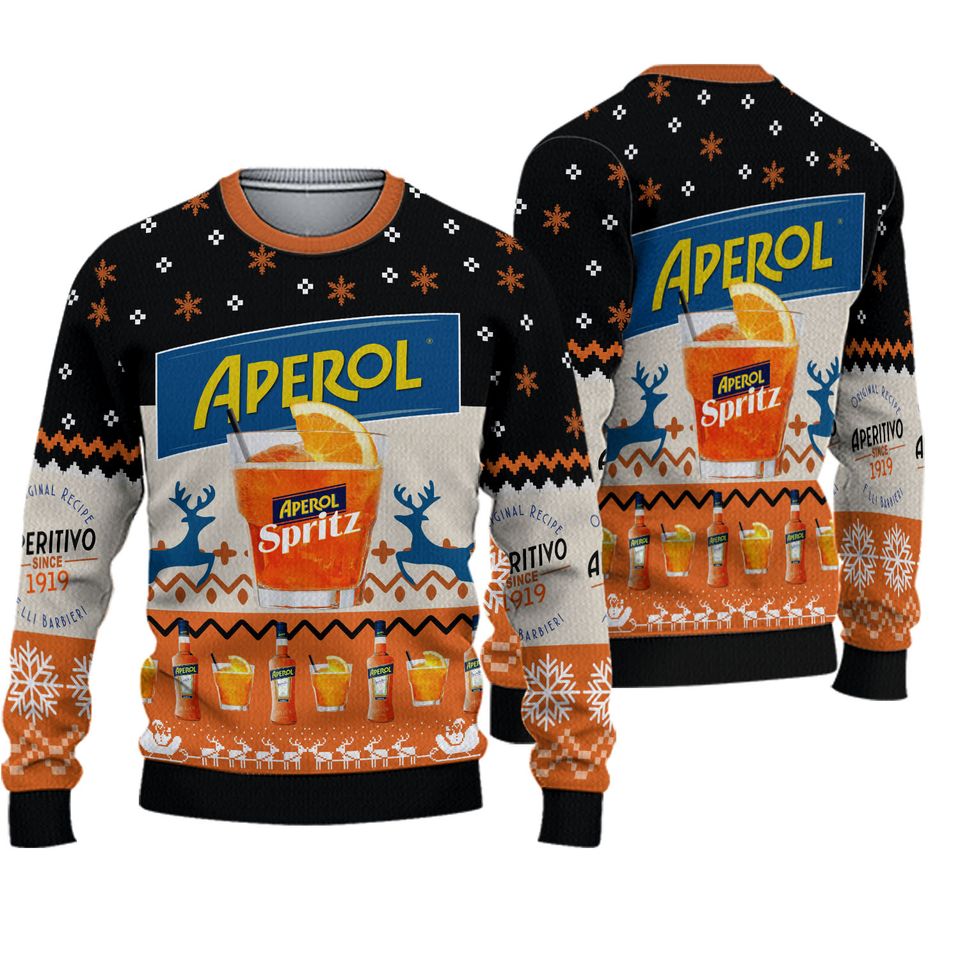 Aperol Spritz Black And Orange Ugly Christmas Sweater