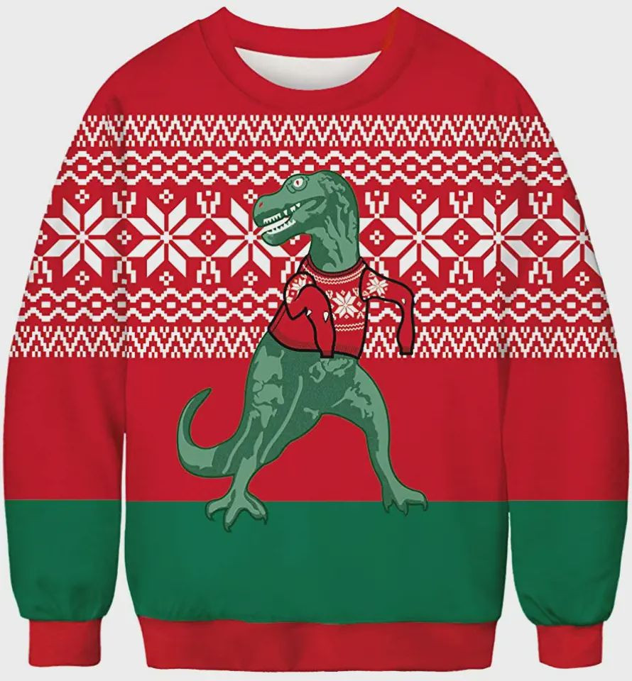 Apiidoo Dinosaur Ugly Christmas Sweater Adult 3D Funny Matching for family