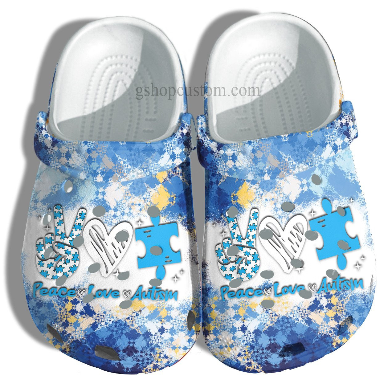 April Wear Blue Shoes - Peace Love Autism Awareness Shoes Croc Clogs Gifts Men Women