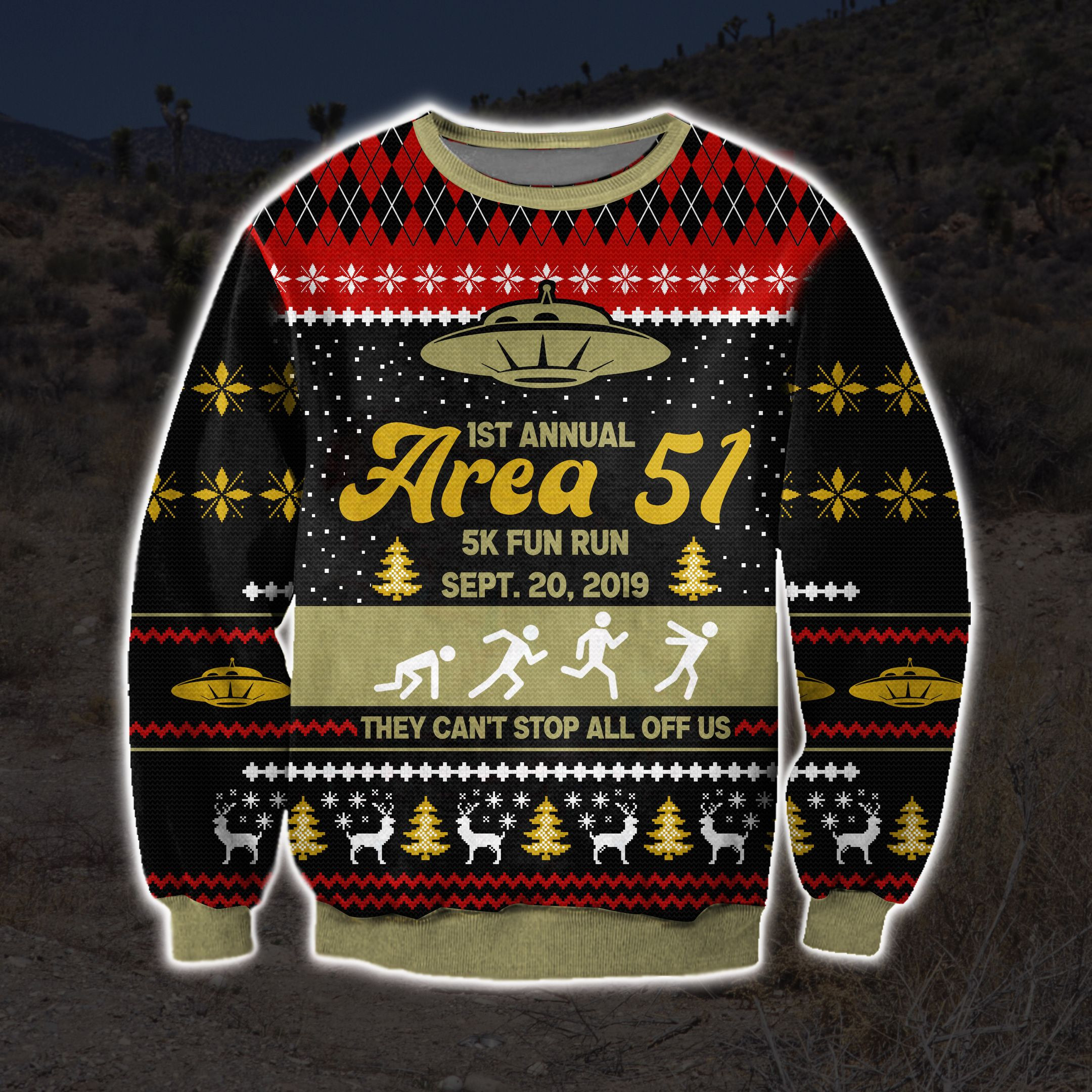 Area 51 3D Knitting Pattern Print Ugly Christmas Sweater Adult 3D Funny Matching for family