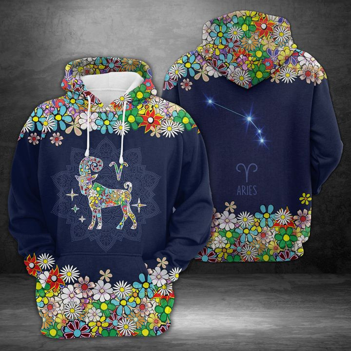 Aries Horoscope Flower 3D All Over Print Hoodie, Zip Hoodie