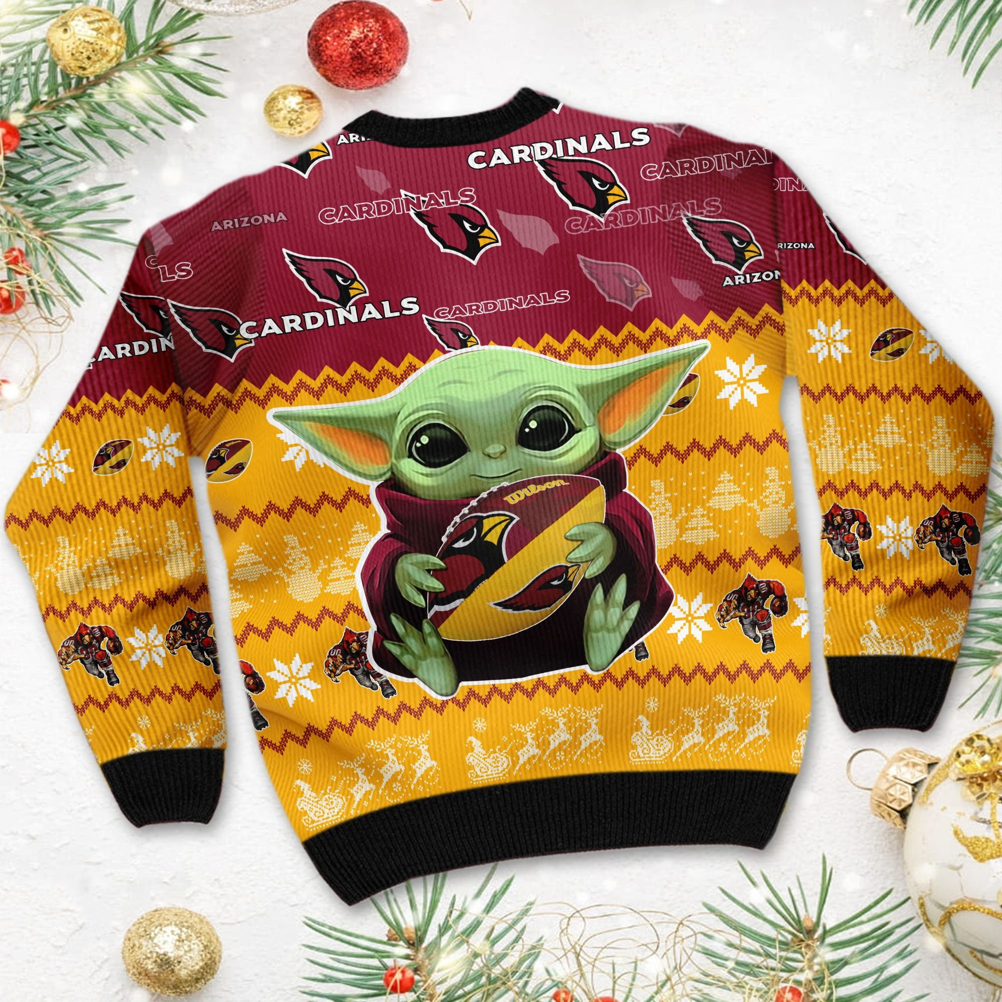 Arizona Cardinals Baby Yoda Shirt For American Football Fans Ugly Christmas Sweater Adult 3D Funny Matching for family - Image 4