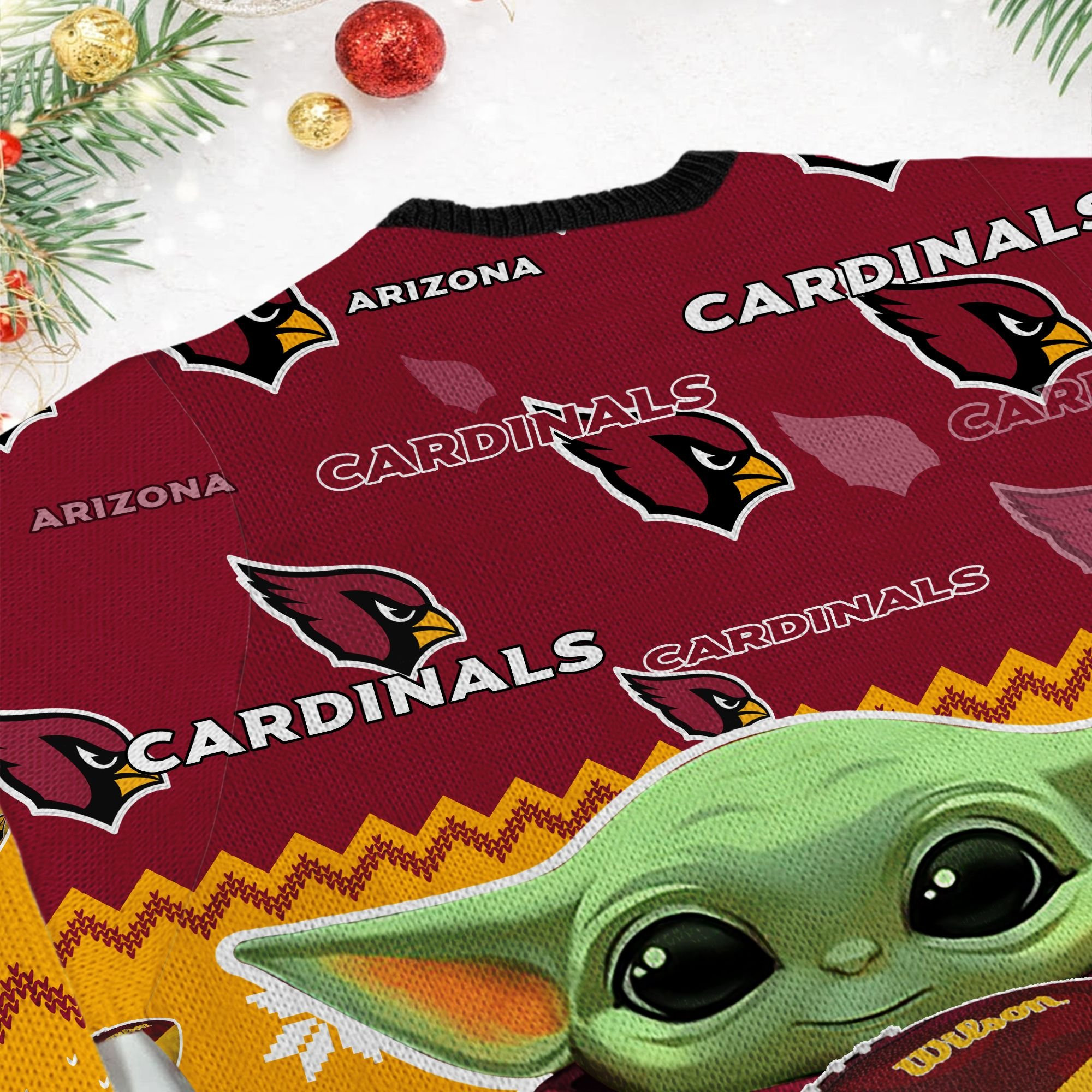 Arizona Cardinals Baby Yoda Shirt For American Football Fans Ugly Christmas Sweater Adult 3D Funny Matching for family - Image 6