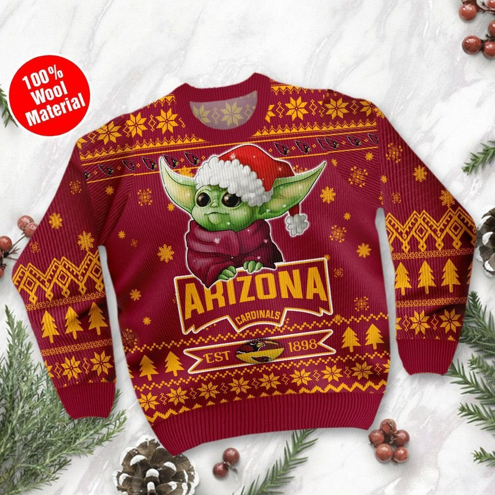 Arizona Cardinals Cute Baby Yoda Grogu Holiday Party Ugly Christmas Sweater Adult 3D Funny Matching for family - Image 2