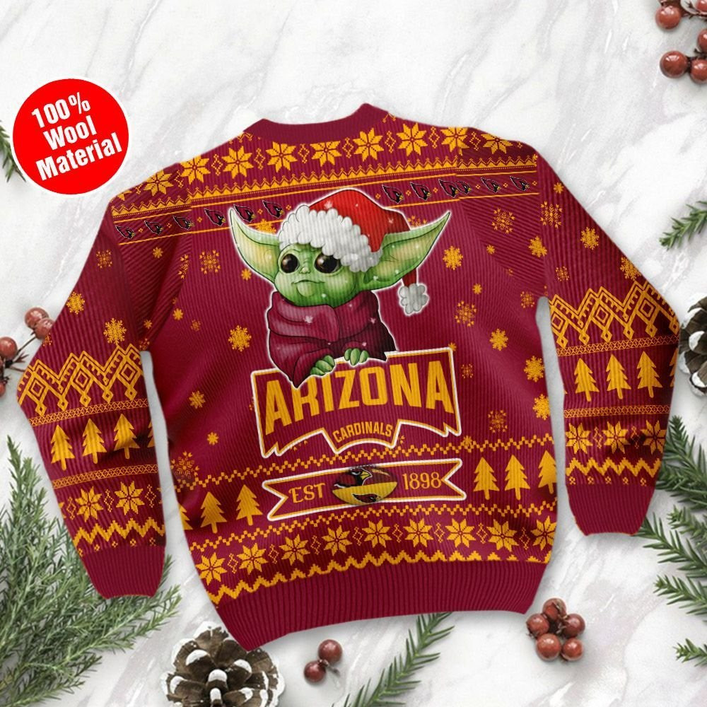 Arizona Cardinals Cute Baby Yoda Grogu Holiday Party Ugly Christmas Sweater Adult 3D Funny Matching for family - Image 3
