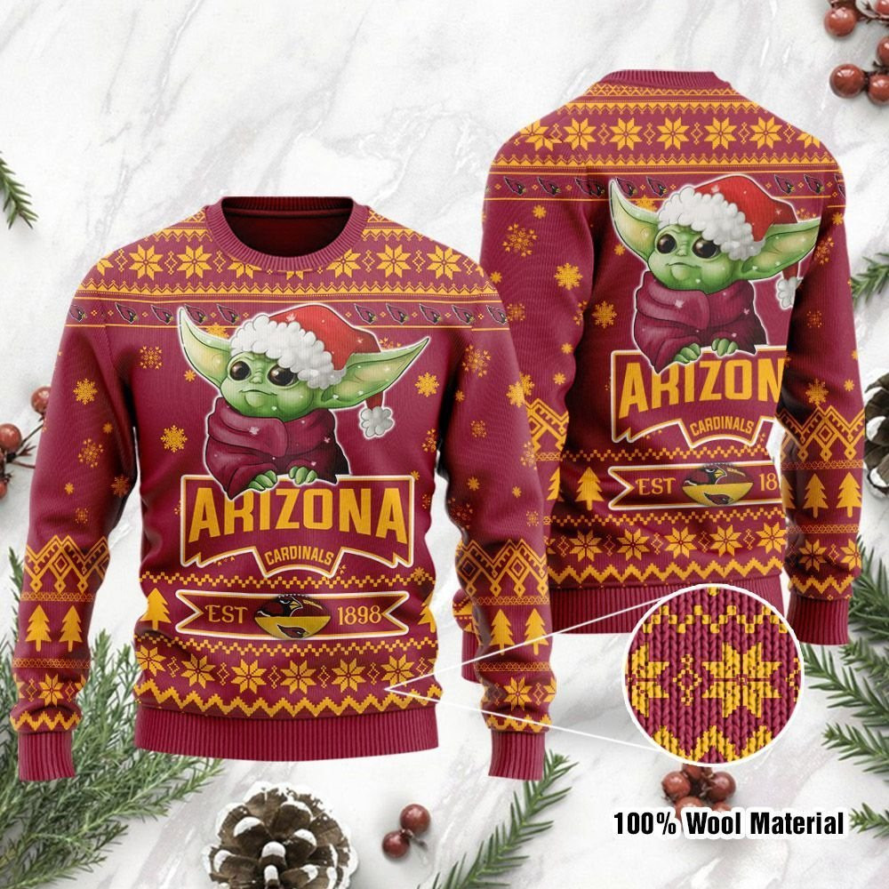 Arizona Cardinals Cute Baby Yoda Grogu Ugly Christmas Sweater Adult 3D Funny Matching for family