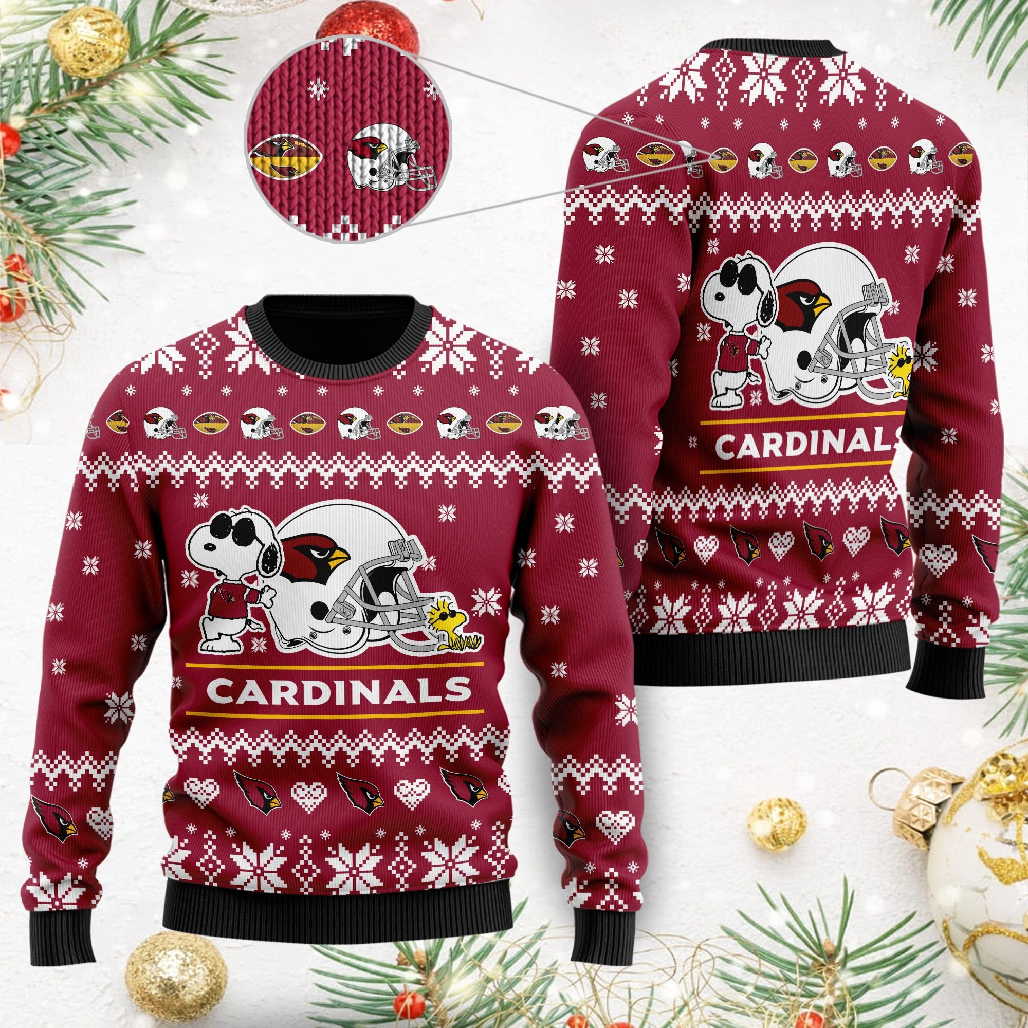 Arizona Cardinals Cute The Snoopy Show Football Helmet 3D Ugly Christmas Sweater Adult 3D Funny Matching for family