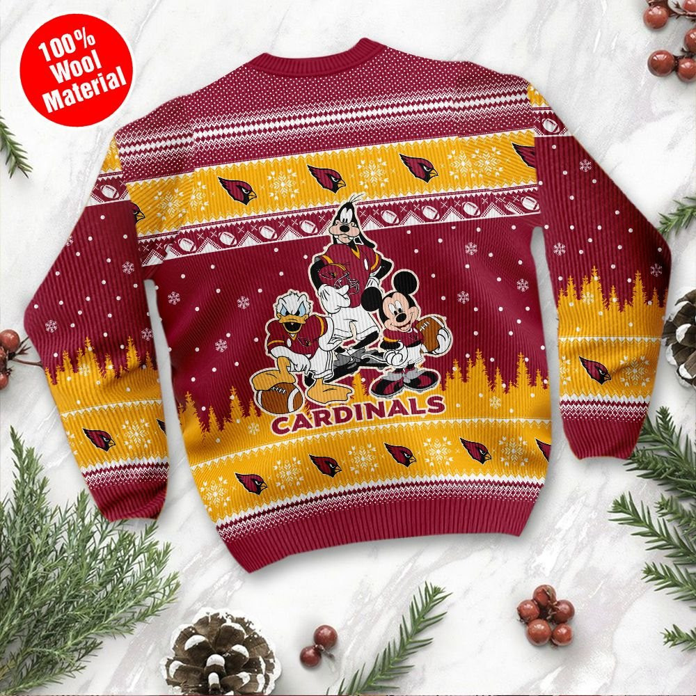Arizona Cardinals Disney Donald Duck Mickey Mouse Goofy Personalized Ugly Christmas Sweater Adult 3D Funny Matching for family - Image 3