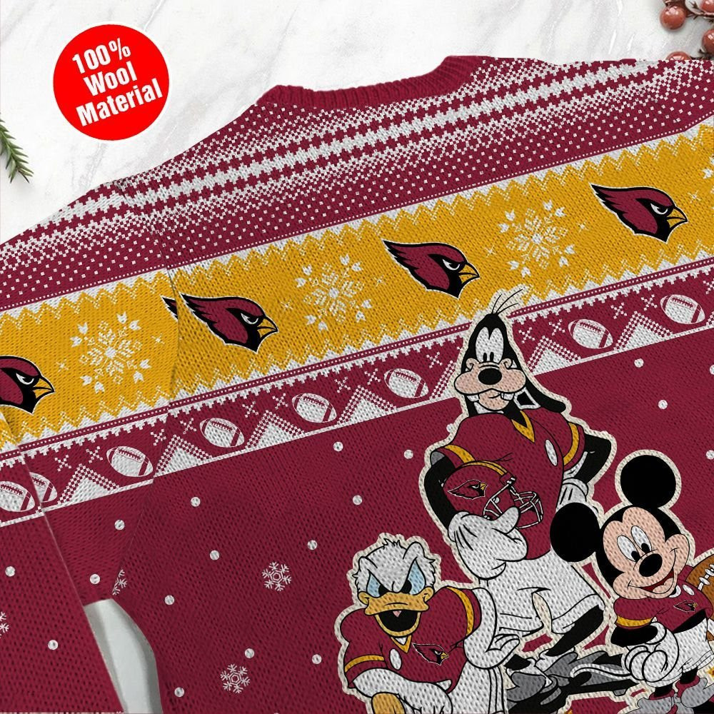 Arizona Cardinals Disney Donald Duck Mickey Mouse Goofy Personalized Ugly Christmas Sweater Adult 3D Funny Matching for family - Image 5