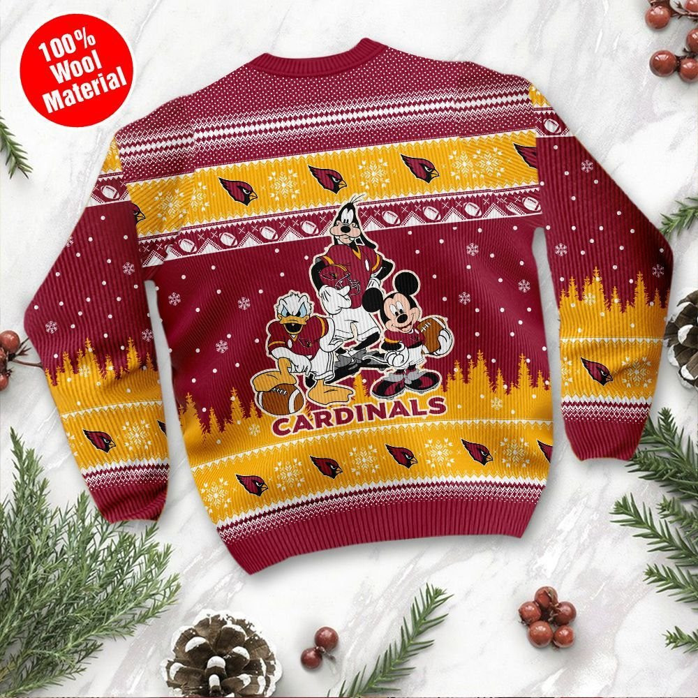Arizona Cardinals Disney Donald Duck Mickey Mouse Goofy Personalized Ugly Christmas Sweater Adult 3D Funny Matching for family - Image 3