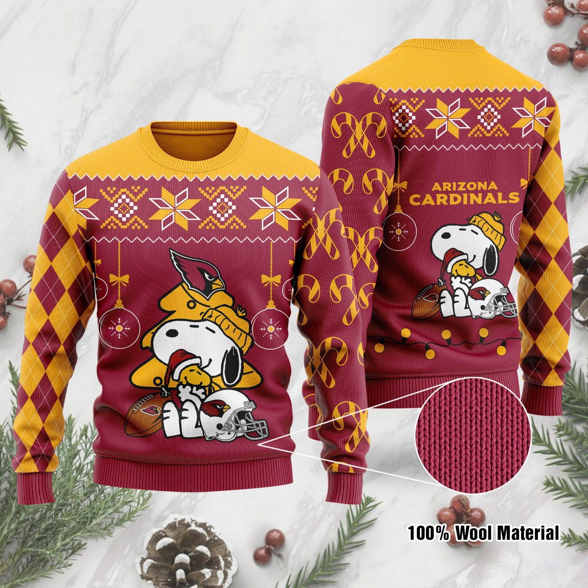 Arizona Cardinals Funny Charlie Brown Peanuts Snoopy Ugly Christmas Sweater Adult 3D Funny Matching for family
